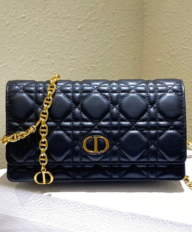 Christian Dior Caro Belt Pouch With Chain Bag Black